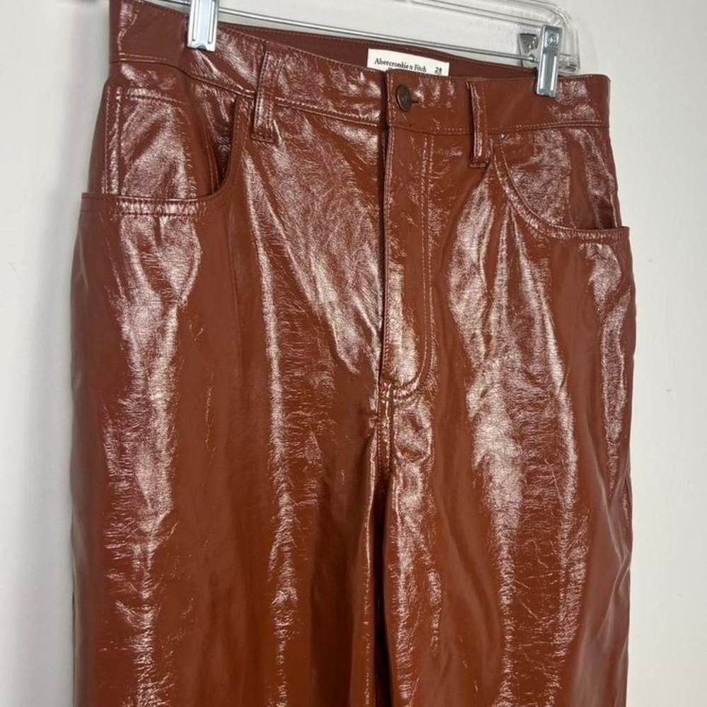 Abercrombie 90s Ultra High Rise Coated Pants Brown Straight Size 28